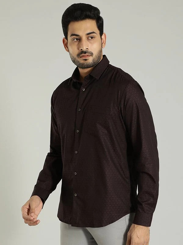 Indian Terrain Men's Slim Fit Full Sleeve All Over Print Dark Brown Shirt